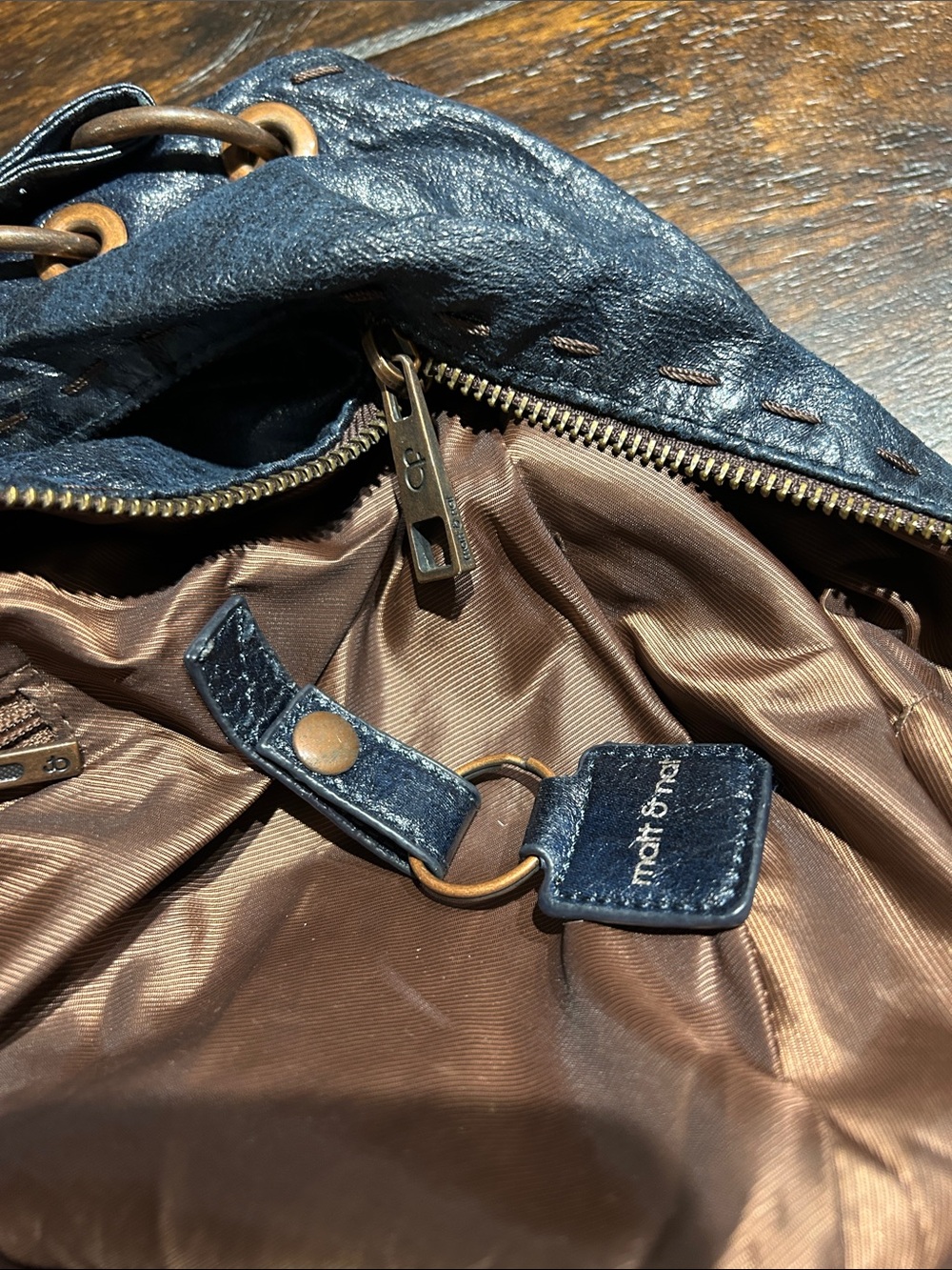 Matt & Nat Faux Leather Hobo Shoulder Bag in Dark Blue - Picture 6 of 7
